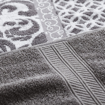 Amrapur Modern Threads Trefoil Filigree 6-Piece Reversible Yarn Dyed Jacquard Towel Set - Bath Towels, Hand Towels, & Washcloths - Super Absorbent &