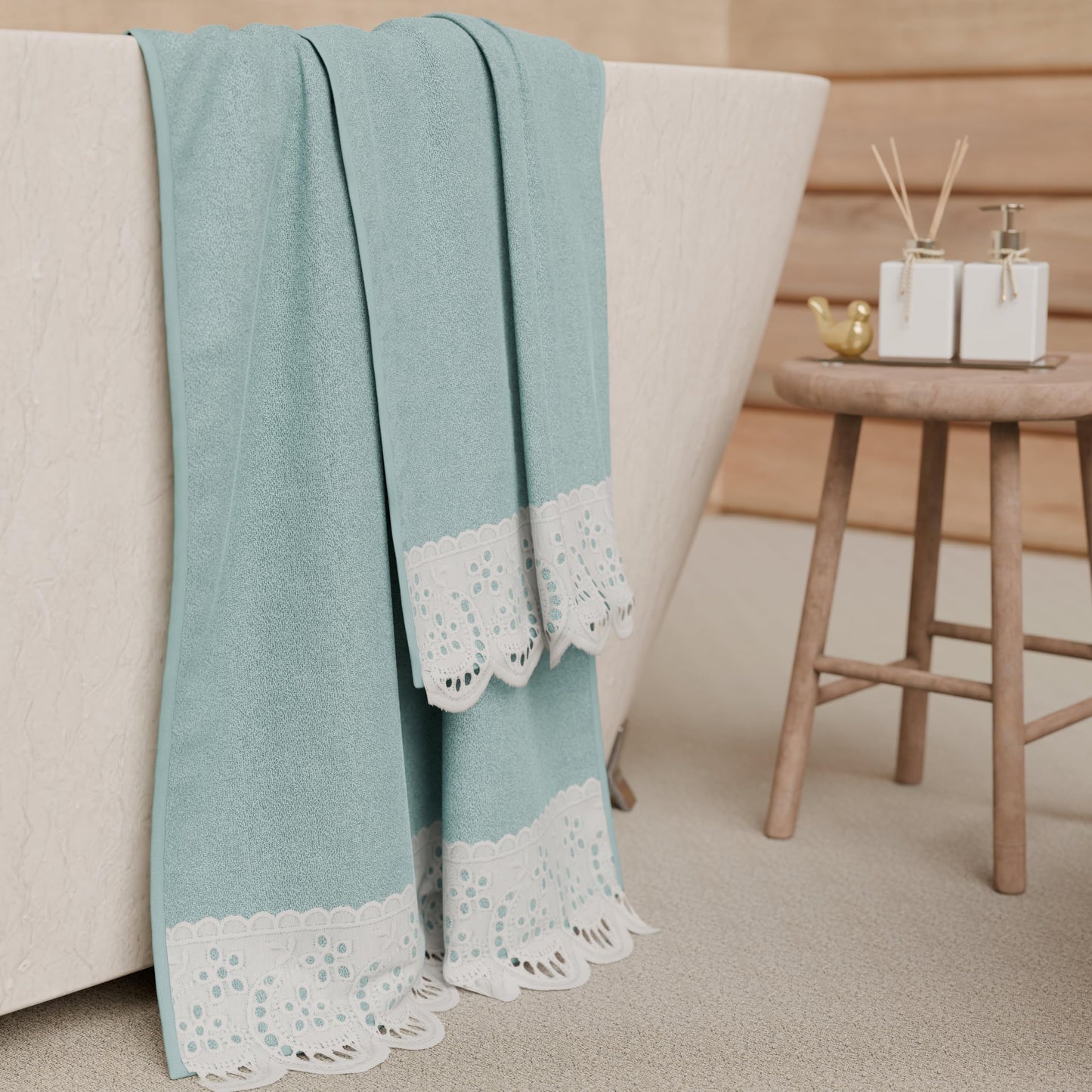 PETTI Artigiani Italiani - 100% Cotton Terry Bath Towels, 1+1 Towel Set, 2 Pieces 1 Face Towel and 1 Hand Towel, Aquamarine