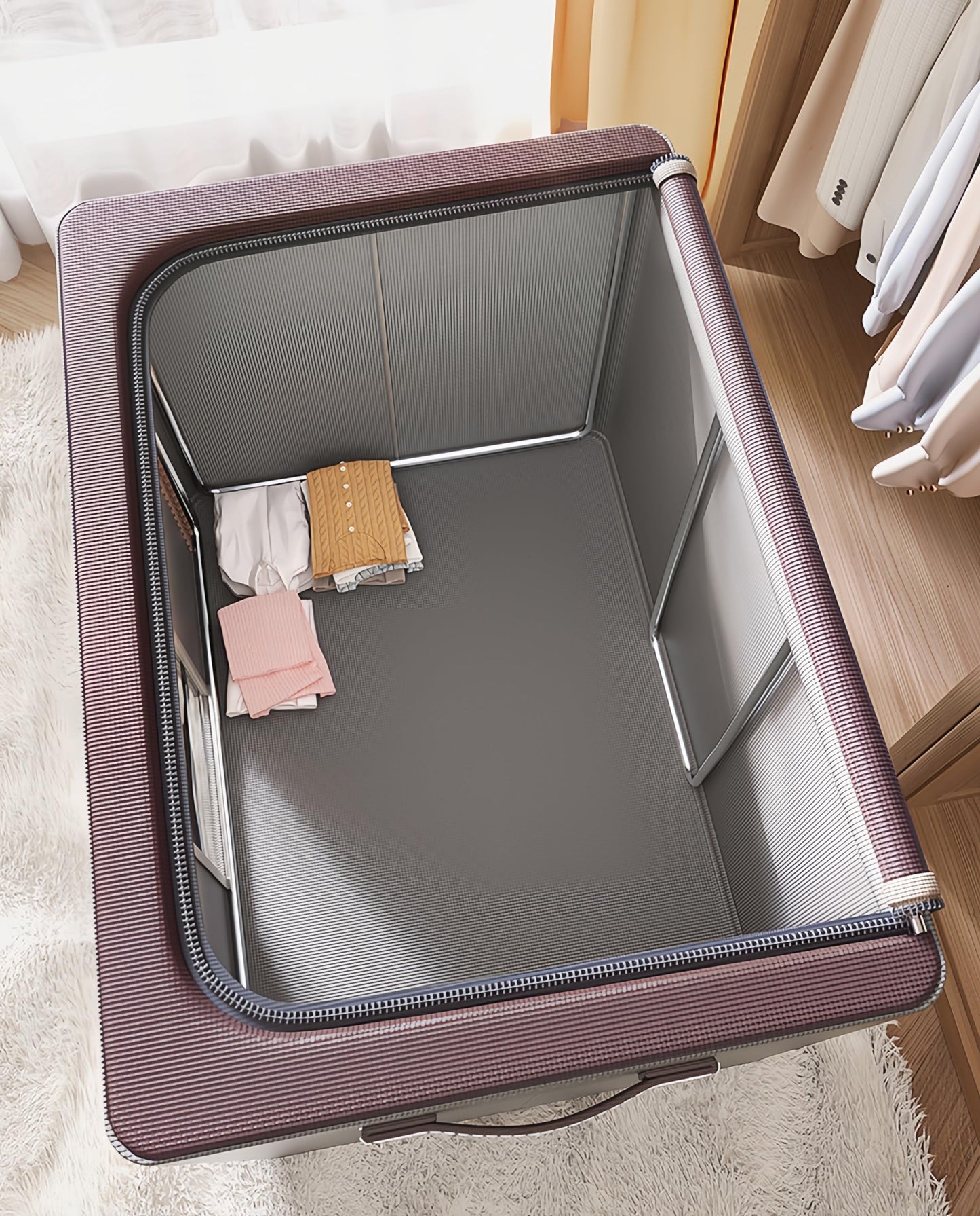 closet organizers and storage，Foldable Oxford cloth steel frame box，transparent window and handle, waterproof, can accommodate large capacity clothes