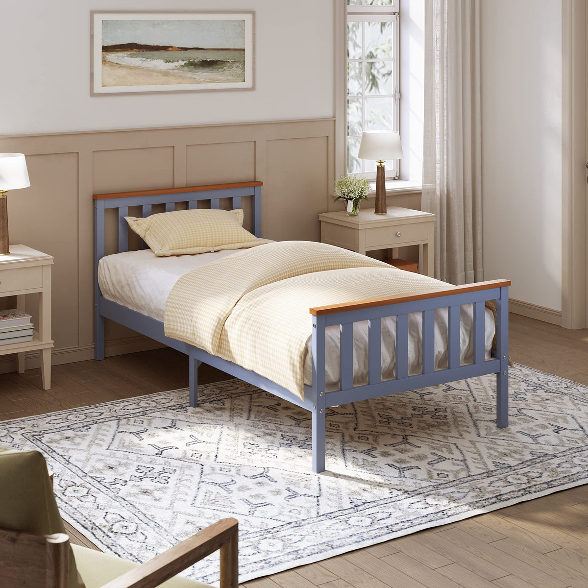 ELEGANT Single Solid Wood Bed Frame with Slatted Headboard 3ft, 90 x 190cm