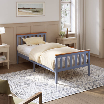 ELEGANT Single Solid Wood Bed Frame with Slatted Headboard 3ft, 90 x 190cm