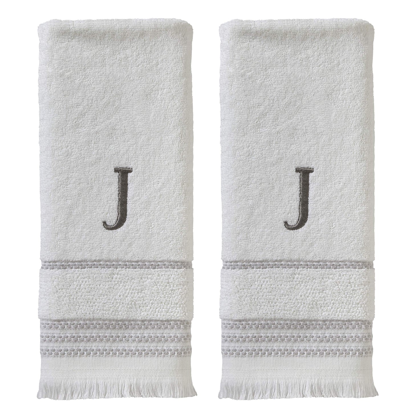 SKL Home Hand Towel Set, J, Cotton, White, 16x26