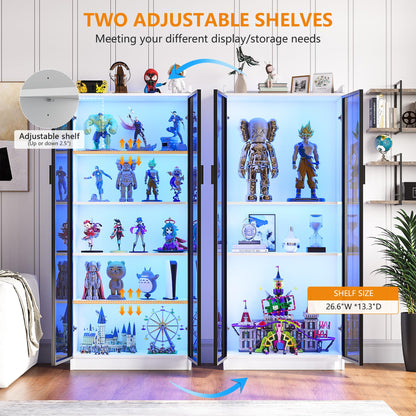 FREDEES LED Display Cabinet with 2 Doors and Adjustable Shelf, 165CM, White