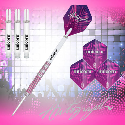 Unicorn Steel Tip Darts Set | Autograph Series Style 1 | 80% Natural Tungsten Barrels with Pink Accents | 26 g