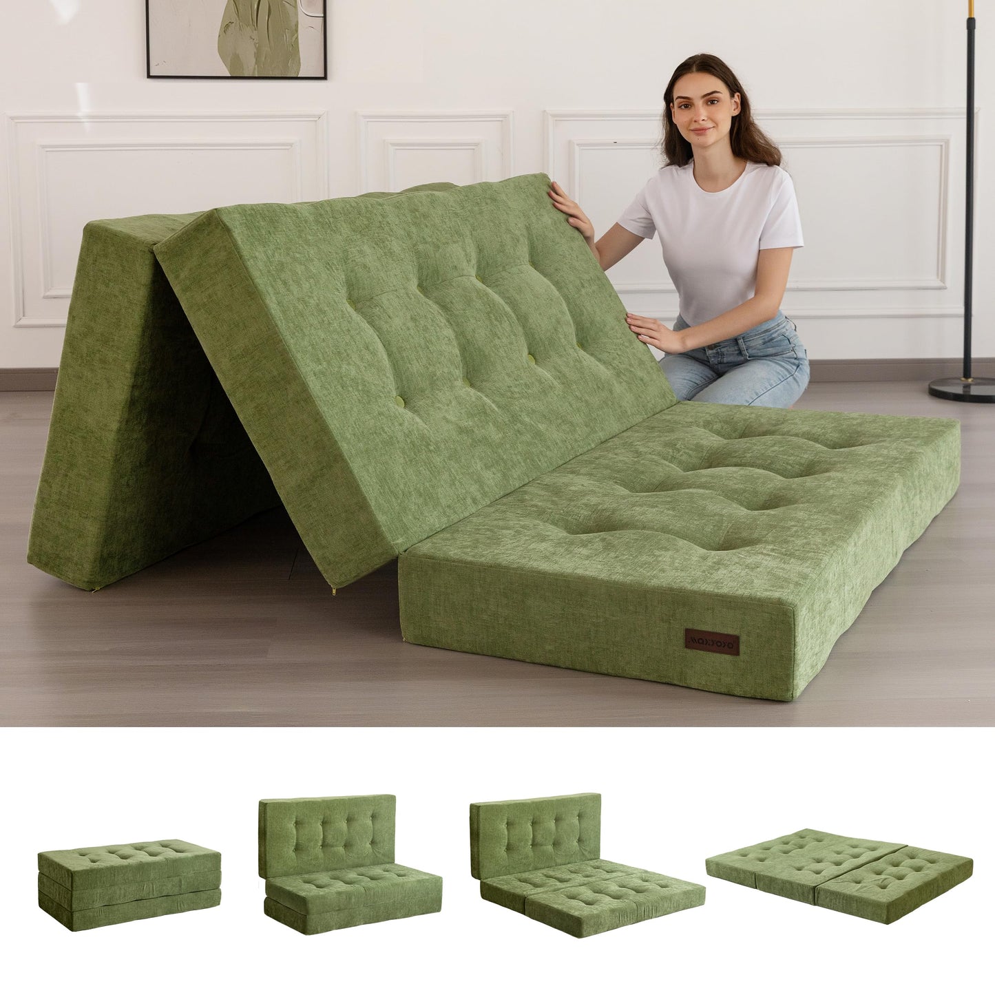 MAXYOYO Folding Mattress Chenille Fabric 15cm, Sofa Bed for Guest