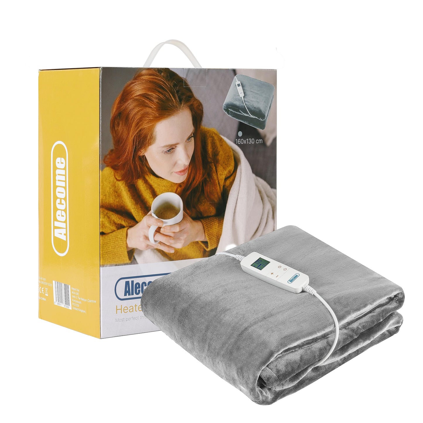 Electric Heated Throw Blanket 10 Heat Settings Washable 220gsm Fleece with Digital Remote Timer - 160cm x 130cm (Silver Grey)