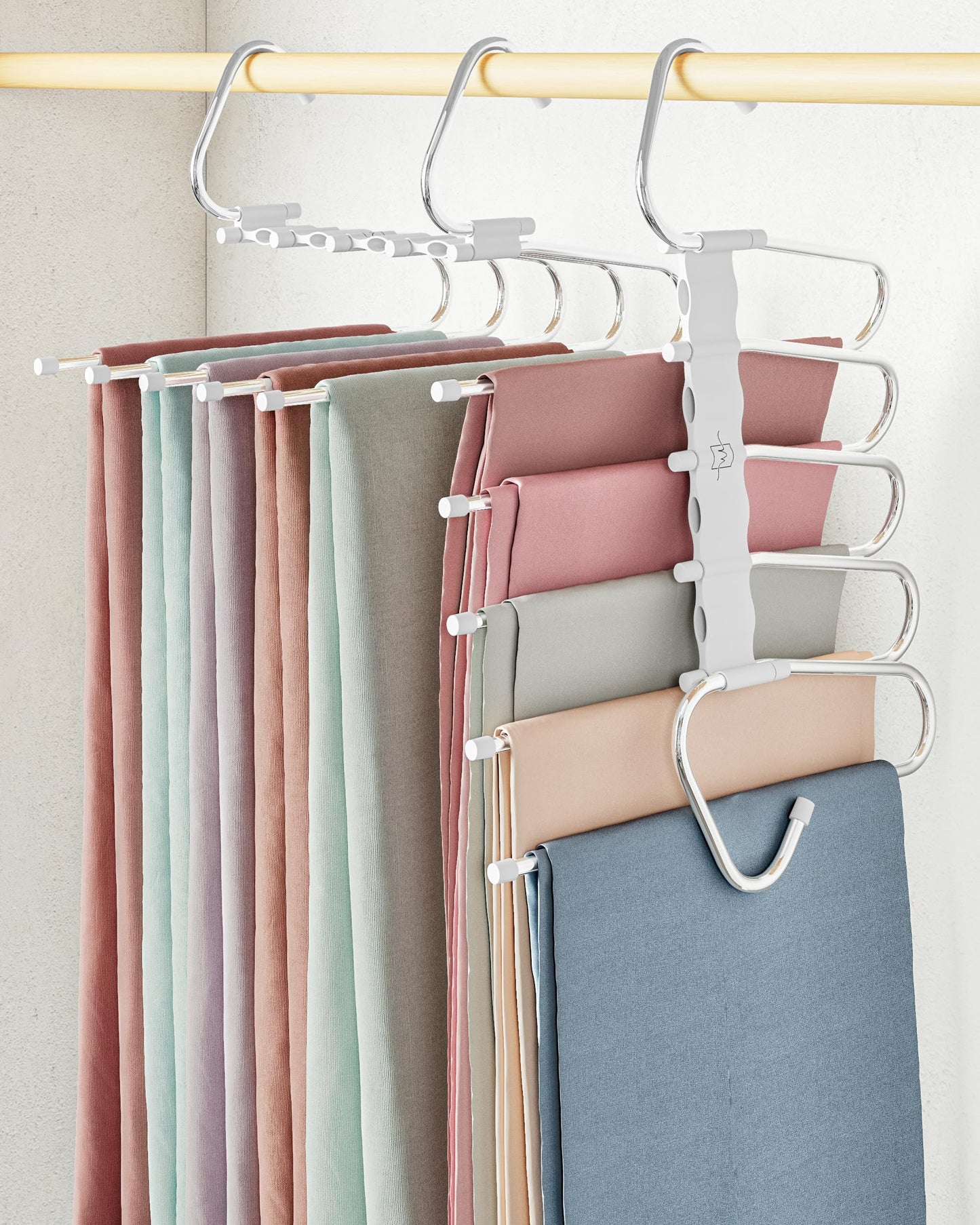 MORALVE Trousers Hangers Space Saving - 2 Pack - Non-Slip Multi-Layer Space Saving Hangers - Multifunctional Clothing Rack for Closet Storage