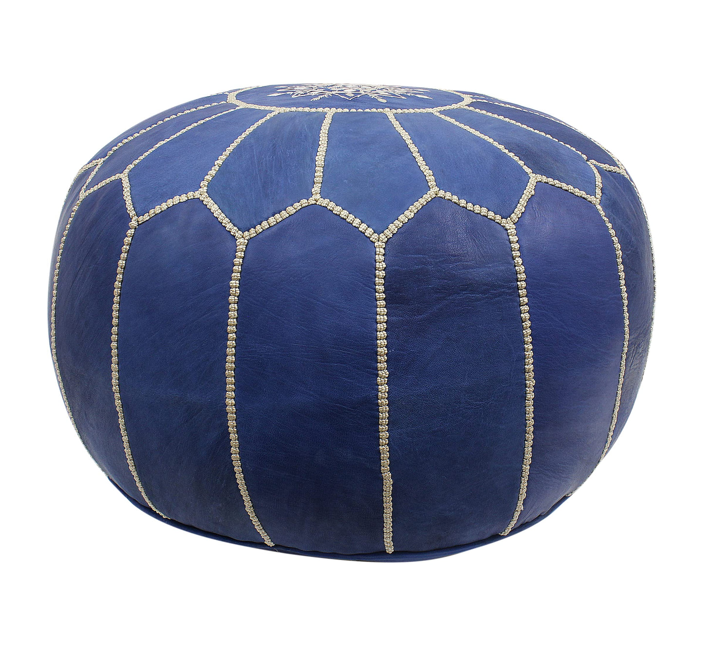 ESSENCE OF MOROCCO Moroccan Pouffe Pouf Footrest Footstool Ottoman Real Leather Indigo Blue Handmade Hand-stitched with Embroidered Marrakech Design
