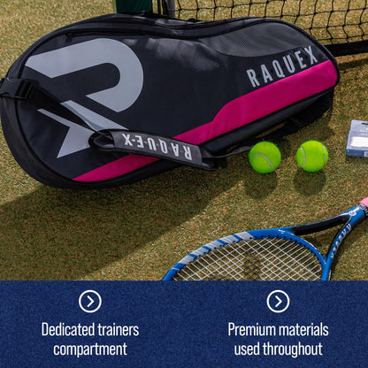 Raquex Tennis Bag - Racket Bag for Tennis, Badminton & Squash Racquets. Blue, Black or Magenta. Badminton Bag, Holds up to 6 Racquets + Accessories +