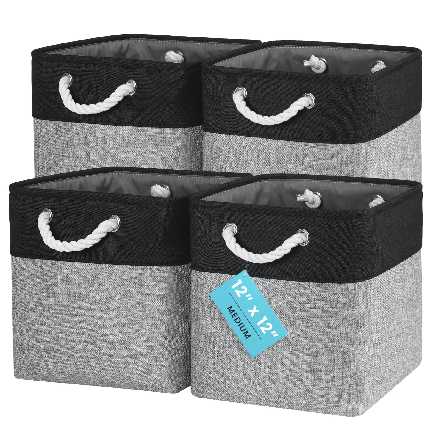 OrganiHaus Fabric Storage Boxes, Set of 4 Foldable 30X30 Cube Organiser Bins with Rope Handles for Shelves, Nursery & Closet