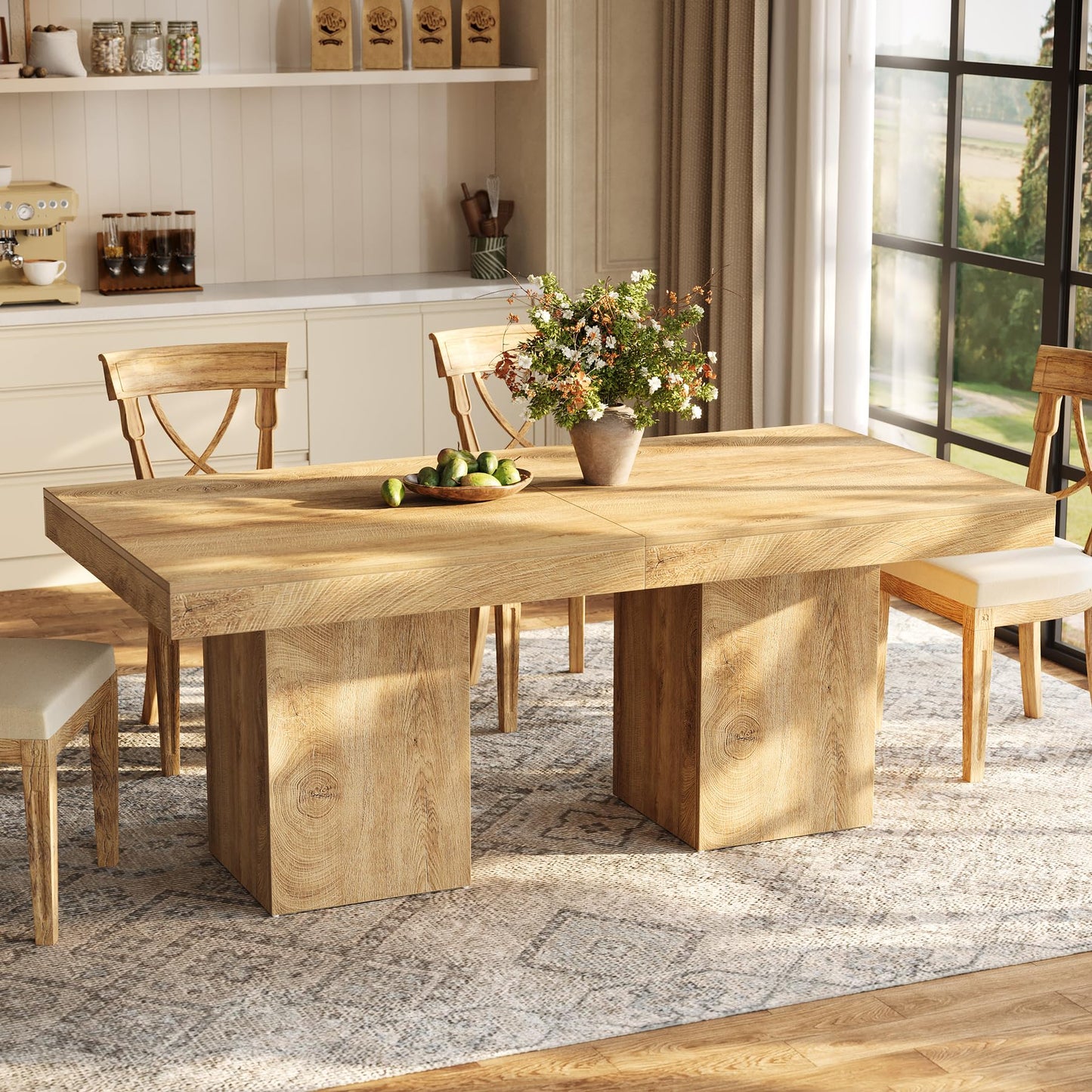 Tribesigns Square Dining Table for 4, 100 cm Farmhouse Small Kitchen Dinner Table with Sturdy Pedestal Base