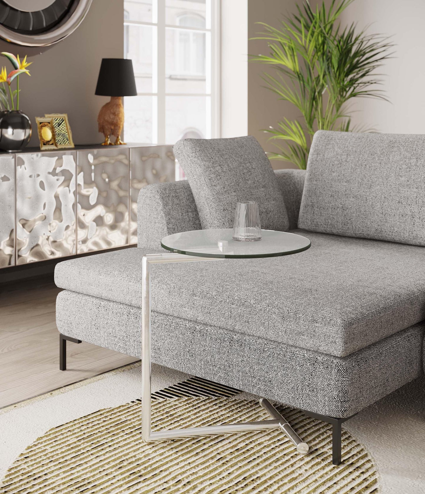 Kare Design Side Table Easy Living Clear, Silver, Steel Chromed, Safety Glass, Coffee Table, Table for Living Room, bedroom, hallway, 63x46x46 cm