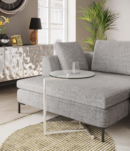 Kare Design Side Table Easy Living Clear, Silver, Steel Chromed, Safety Glass, Coffee Table, Table for Living Room, bedroom, hallway, 63x46x46 cm