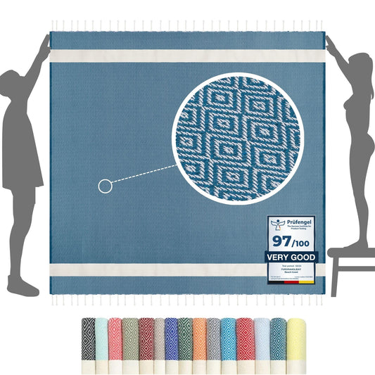 furora HOLIDAY Beach Towel XXL Extra Large OVERSIZED 200x200 cm / 79x79 Inch - cotton | Turkish Towel Fouta + Picnic Blanket | Beach Blanket,
