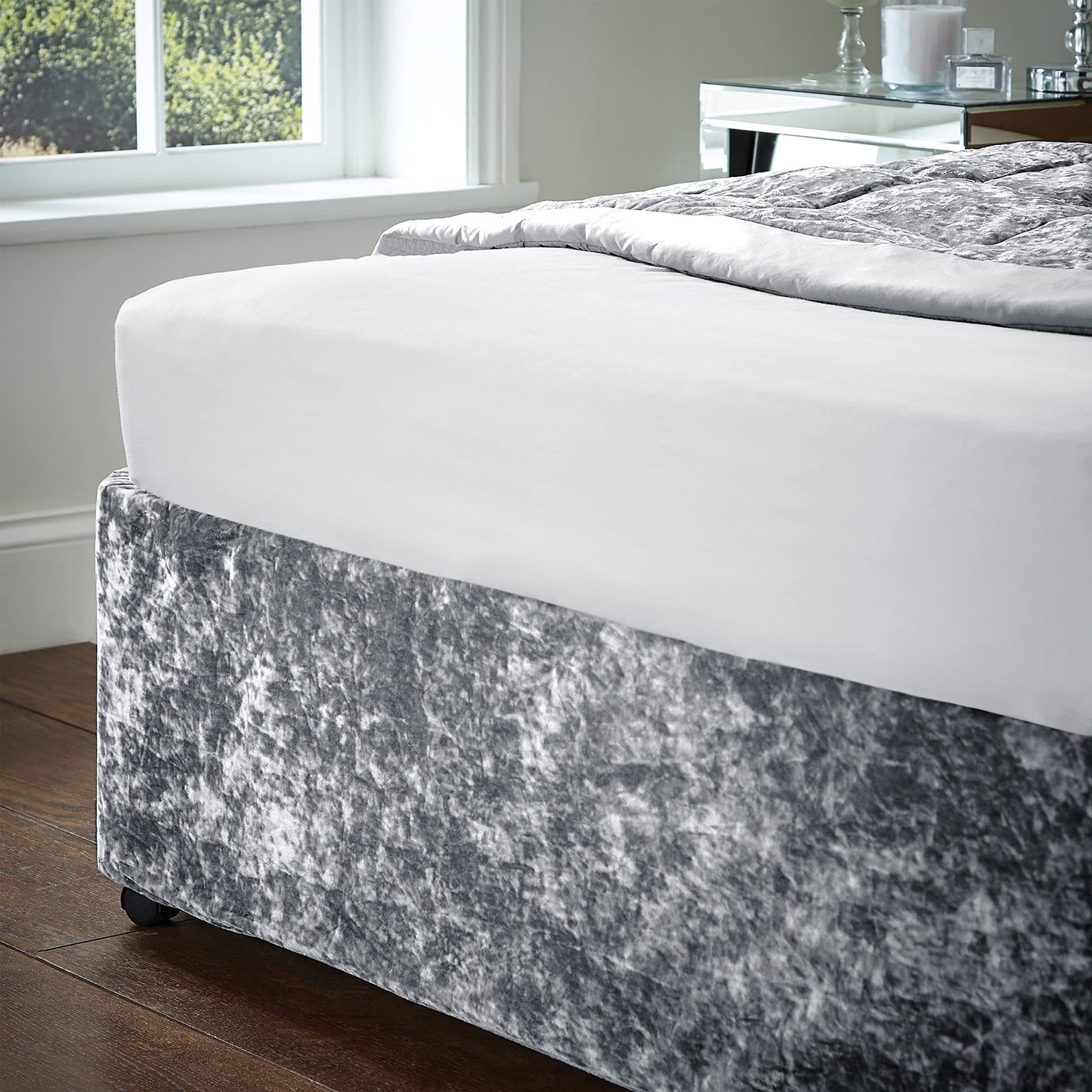 Catherine Lansfield Crushed Velvet King Divan Base Wrap Silver BD/46254/W/BWRAPK/SI