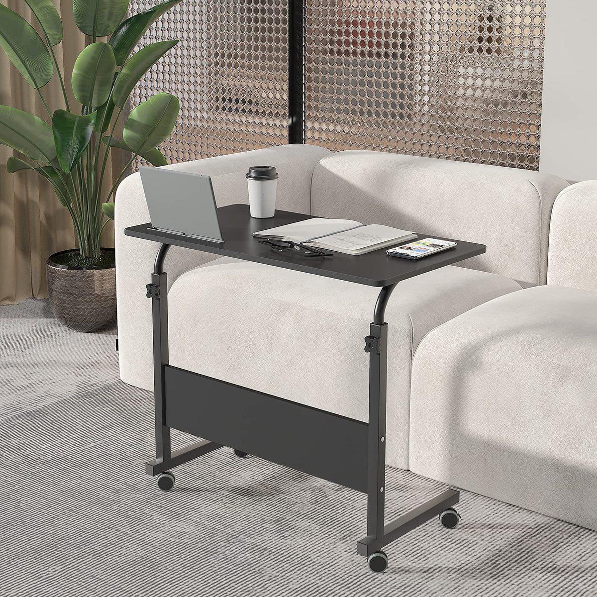sogesfurniture 80 * 40cm Laptop Table Sofa Table Side Height Adjustable, Mobile Computer Stand Laptop Notebook Desk PC Stand Portable