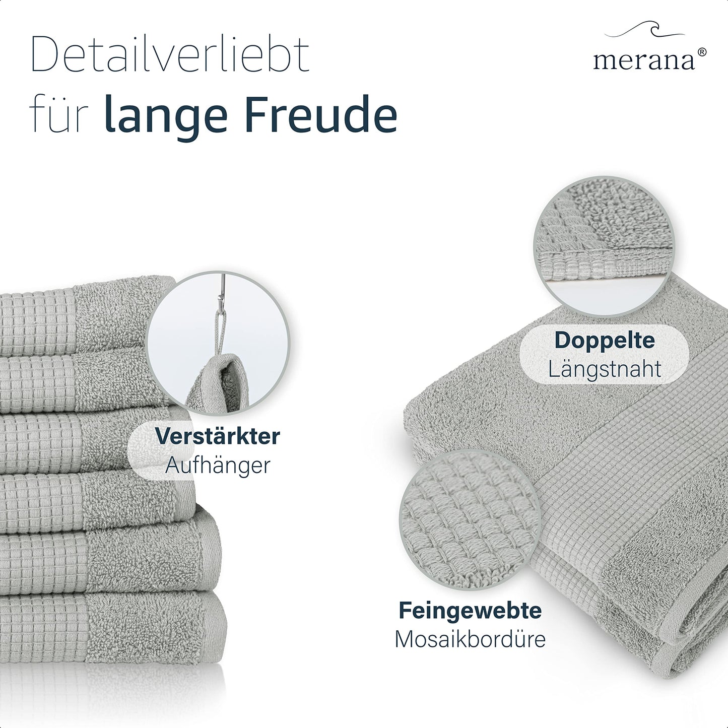 Merana Hand Towel Set, Absorbent, Soft and Lint Terry Towel Quality Made of Heavy Organic Cotton 590 GSM (Dolphin Grey, 2 x Bath Towels (70 x 140 cm)