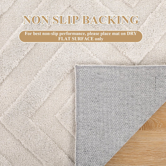 Enyhom Machine Washable Area Rug, Large Soft Geometric Rugs for Bedroom Modern Design Cream Rugs Living Room Non Slip Carpet Stain Resistant Mat for