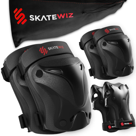 SKATEWIZ Kids Knee and Elbow Pads - PROTECT-1 - Knee Pads Kids Knee and Elbow Pads for Children - M Black - Kids Knee Pads Scooter Knee Pads Skate