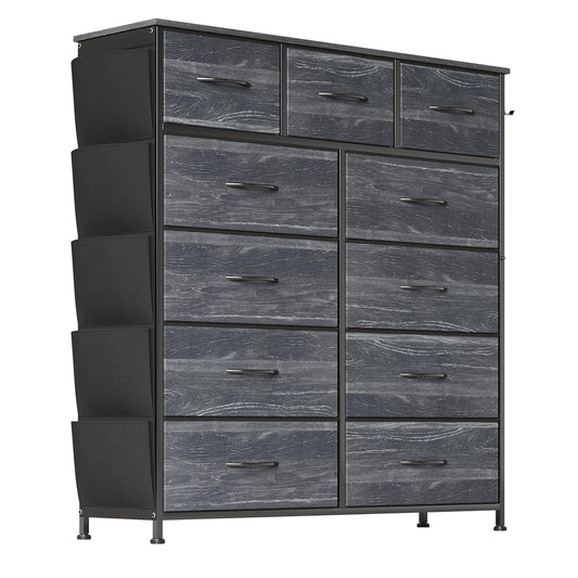 Flrrtenv Chest of Drawers with Pockets for Small Space, 11 Fabric Drawers Dresser with Easy Pull Handle? Storage Organiser Unit, Wooden Top for