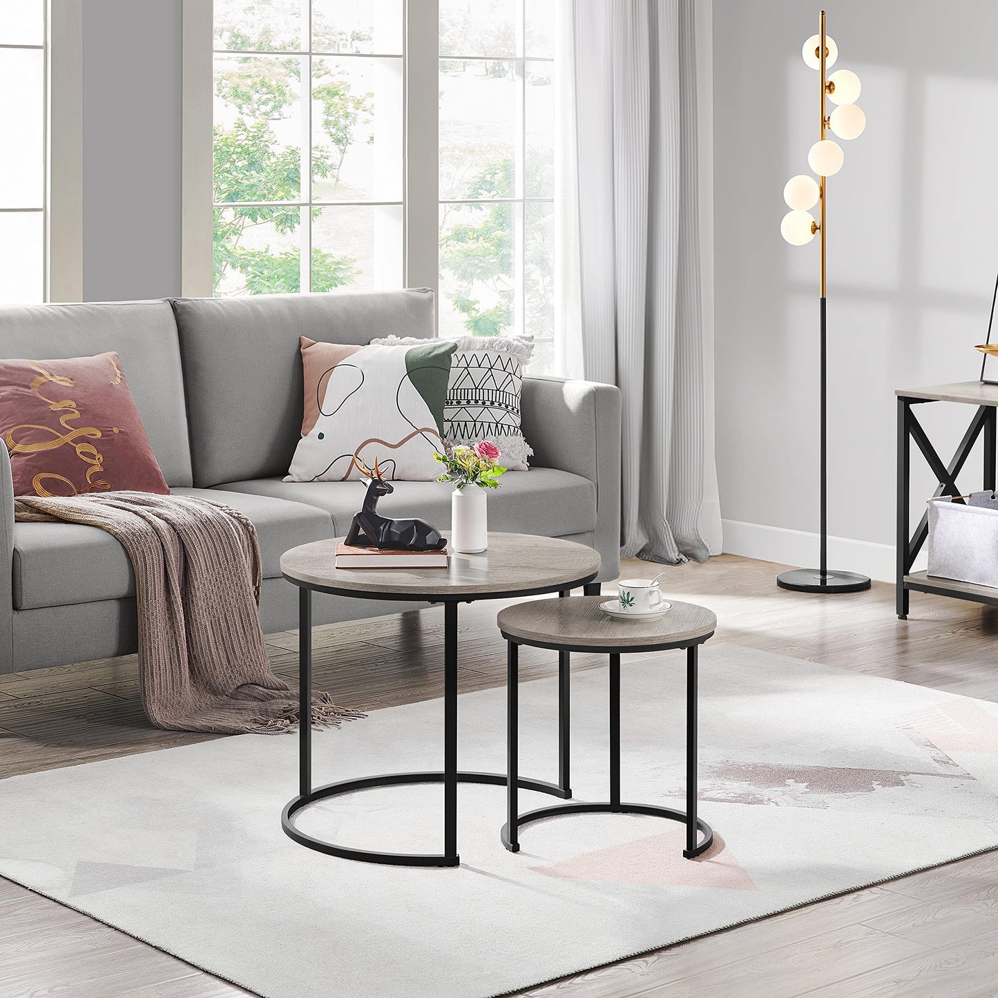 Yaheetech Round Nesting Coffee Tables Set of 2, Grey Wood Effect