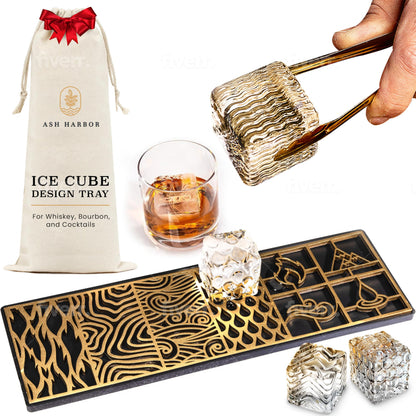 Ice Designer Tray  Craft Modern Ice Molds for Whiskey, Bourbon, & Cocktails in 5 Seconds  Whiskey Ice Mold Ice Cube Stamp  Bartender Accessories