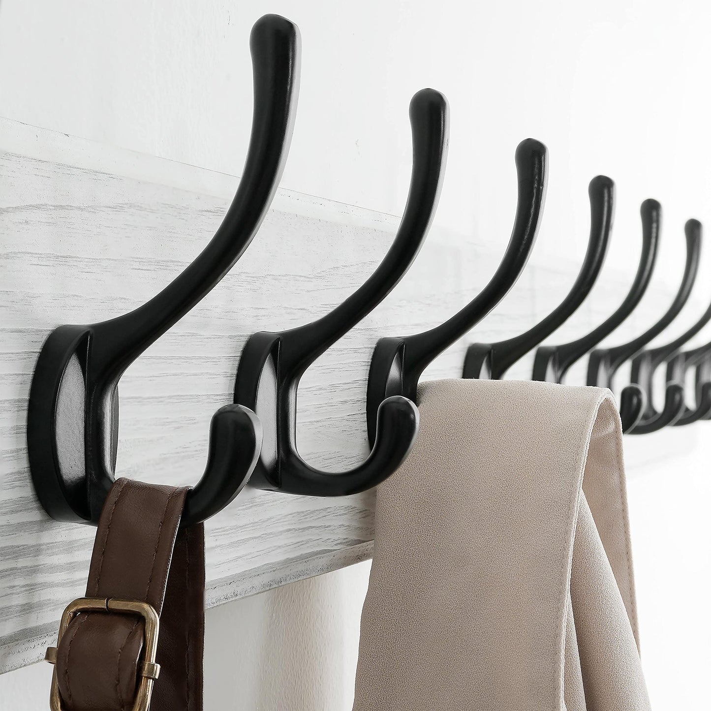 SKOLOO Farmhouse Style Wall Mounted Coat Rack, Pack of 2, Pine Solid Wood Coat Hook Hanger - 10 Hooks for Hanging Clothes Robes Towels Coats