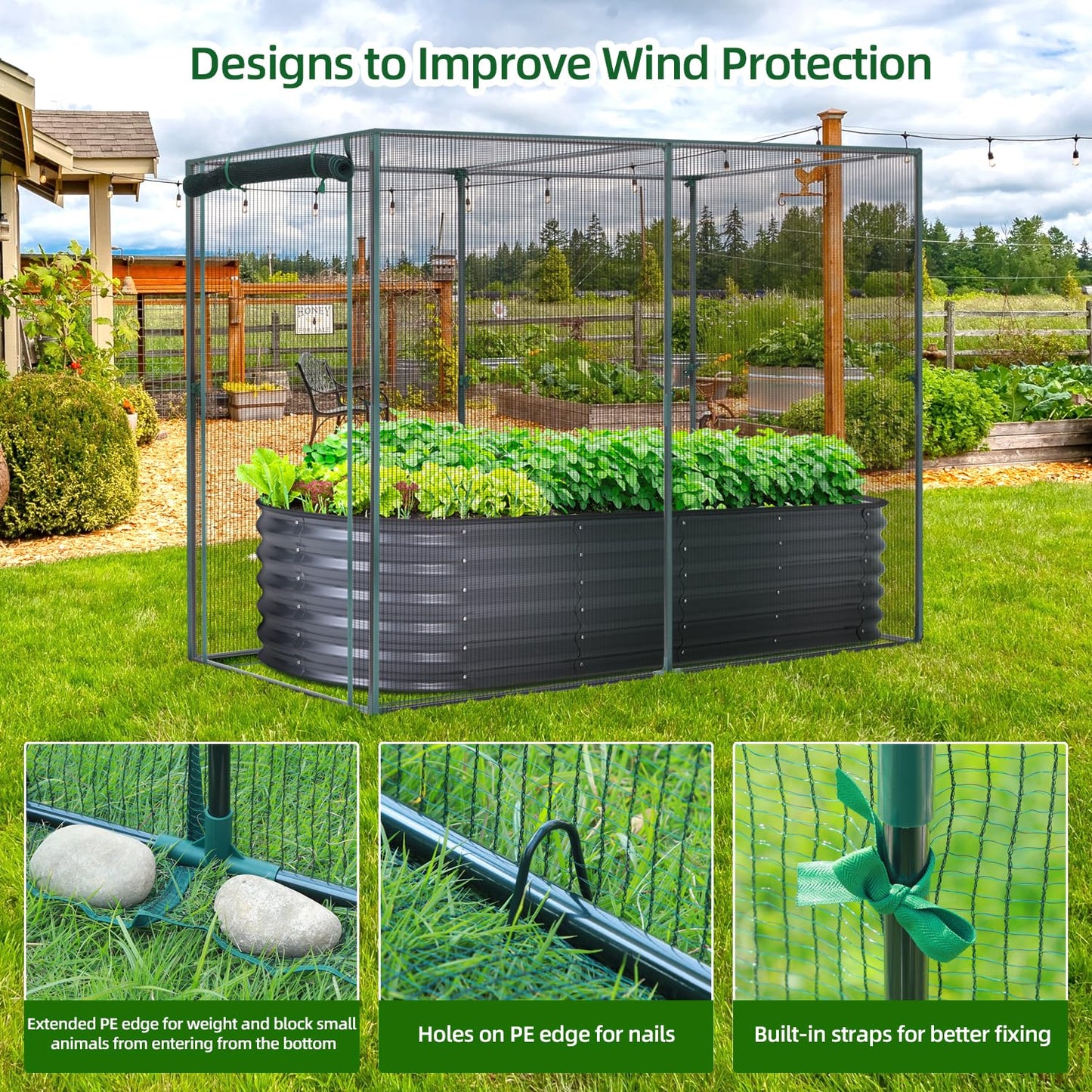 Fruit Cage Plant Cages for Garden: Ohuhu 2x1.2x1.6 m Large Plants Protection Tent Cage with Zippered Door for Vegetable Flower Fruit, Greenhouse with