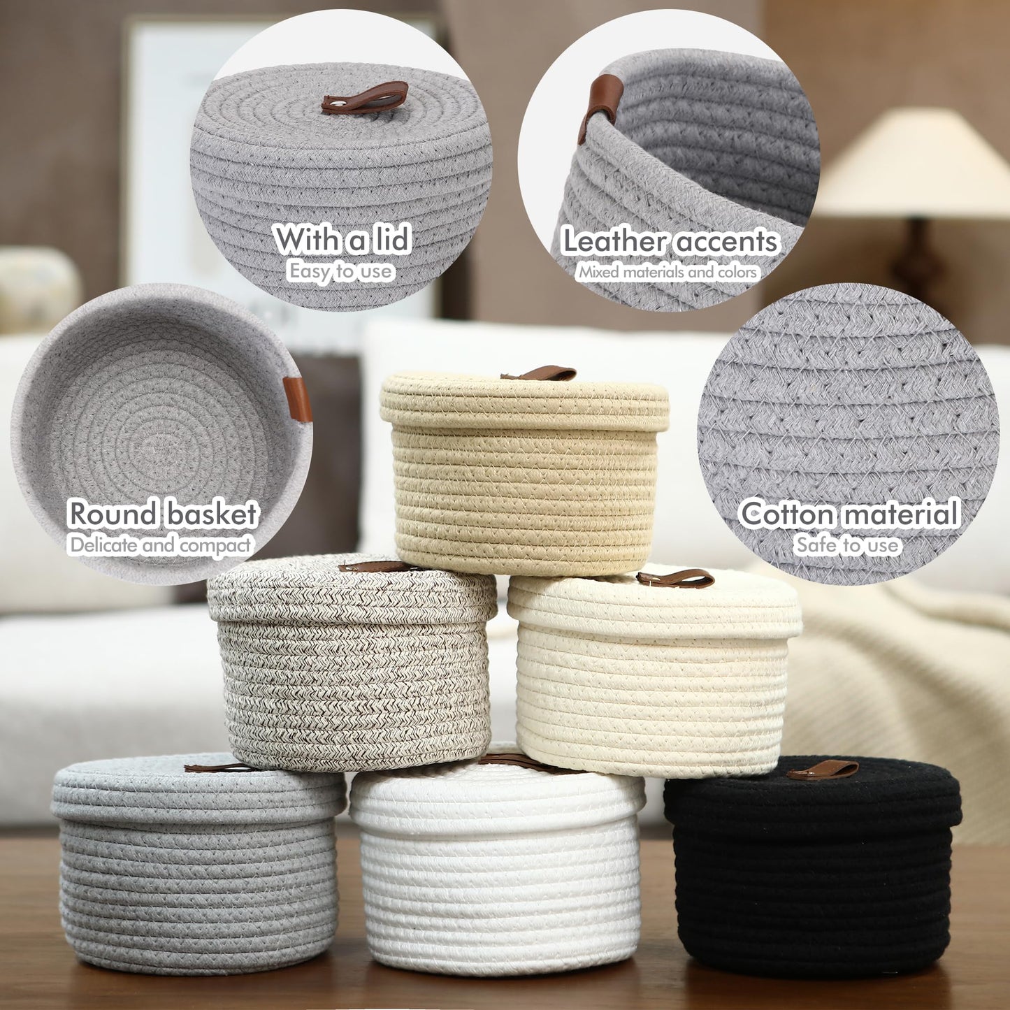 Sea Team Twin Grey Lidded Cotton Rope Multi Purpose Storage Baskets