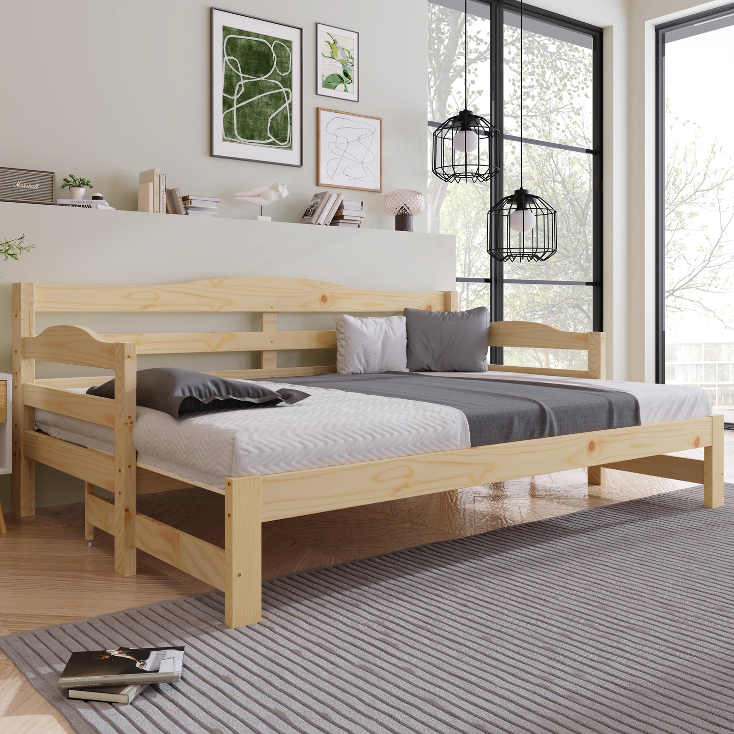Merax Daybed,Cabin Bed,SIngle Guest Bed Sofa Bed,Versatile Daybed with Pull-Out Trundle - Perfect for Living Room and Bedroom