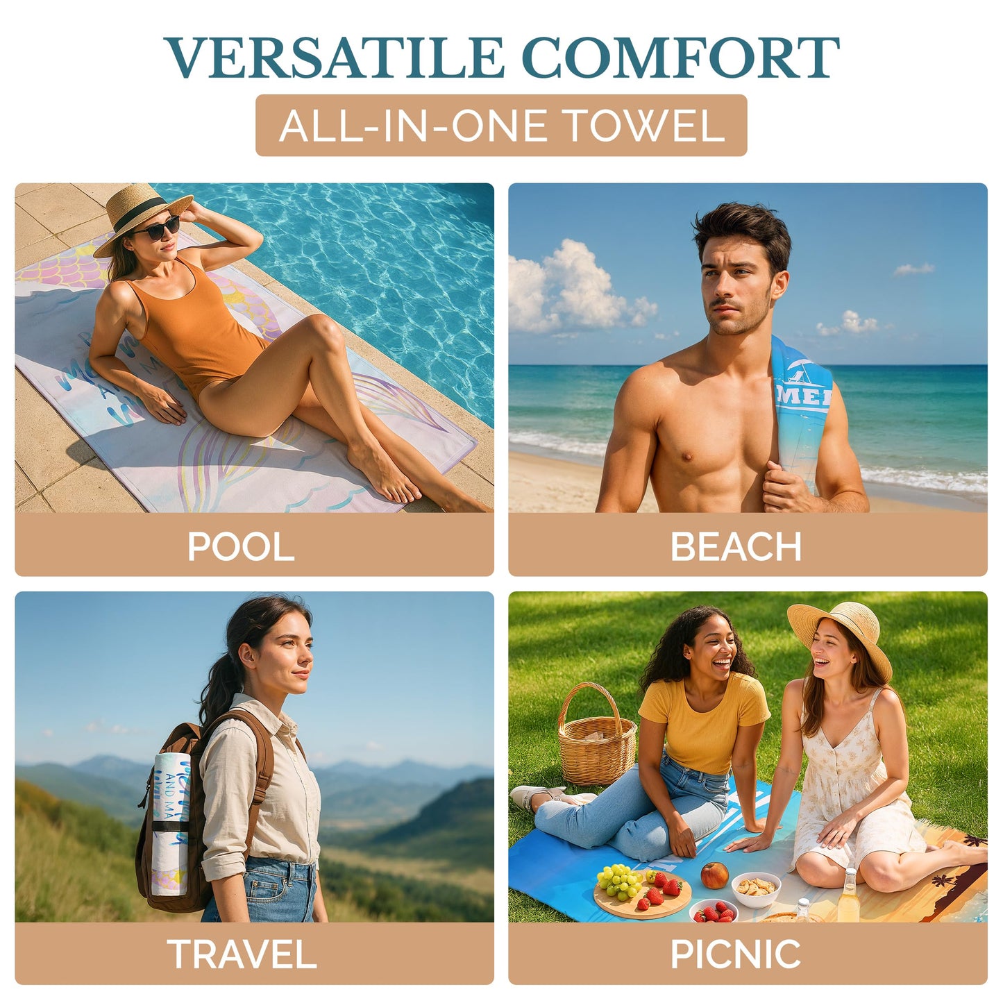 Casa Platino Beach Towels 6-Pack Extra Large – 32"x71" Sand-Free, Quick-Dry & Lightweight – Double-Sided Printed Pool