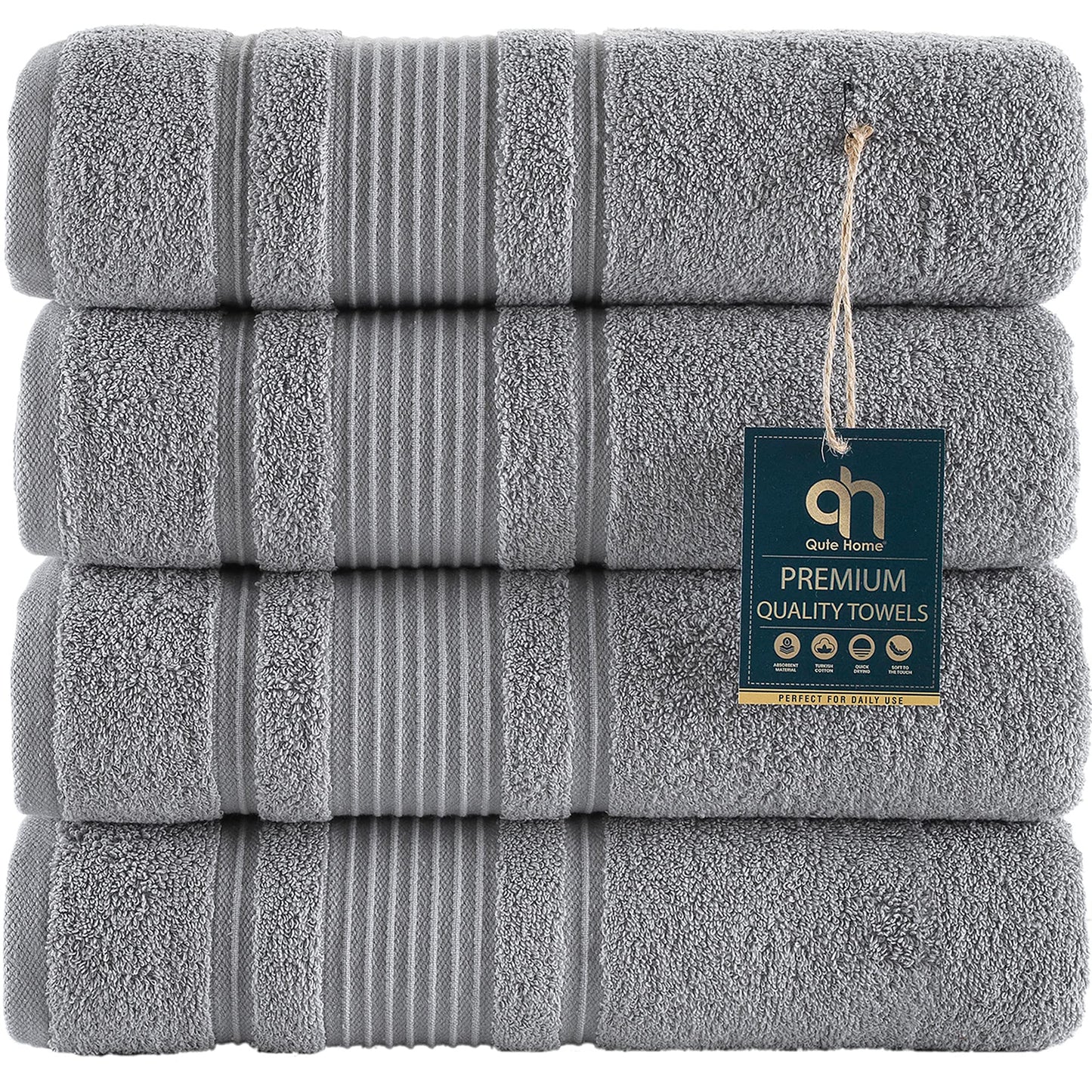 Qute Home 4-Piece Bath Towels Set, 100% Turkish Cotton Premium Quality Towels for Bathroom