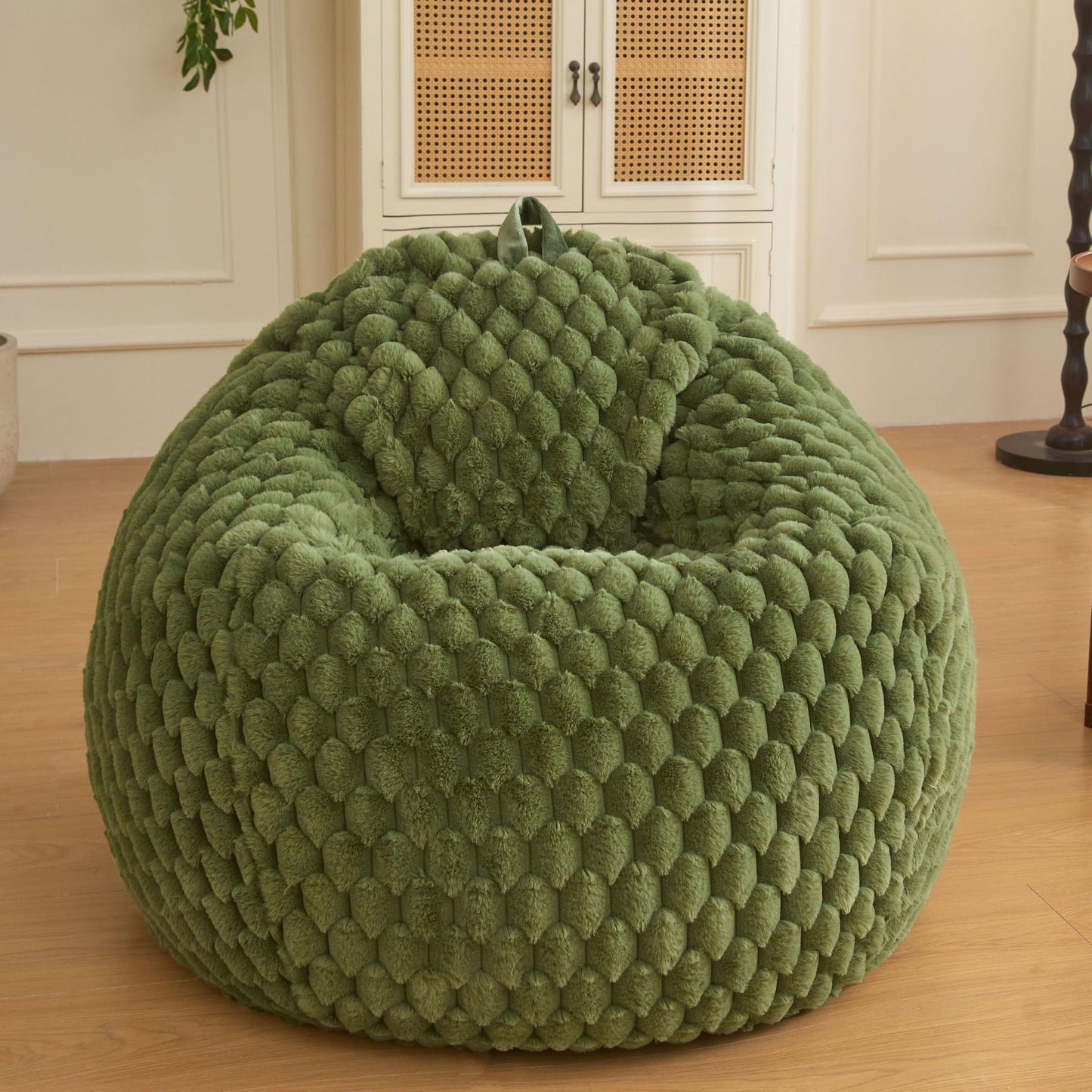 XeGe 3D Bubble Kids Faux Rabbit Fur Bean Bag Cover(No Filler), Sage Green