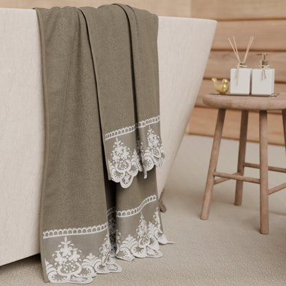 PETTI Artigiani Italiani - 100% Cotton Terry Bath Towels, 1+1 Towel Set, 2 Pieces 1 Face Towel and 1 Hand Towel, Mud