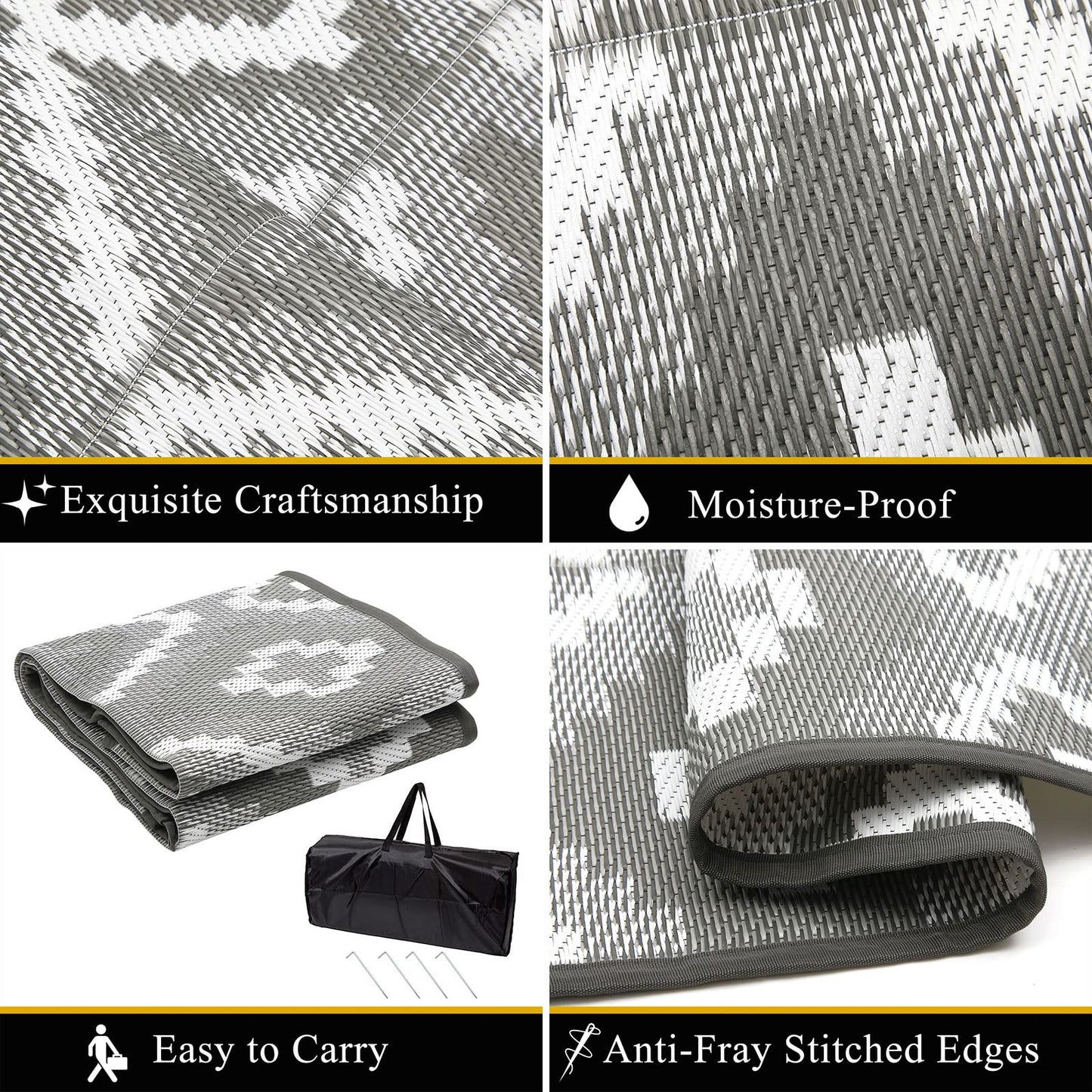 Enyhom Large Outdoor Rug 180 x 270 cm, Reversible Plastic Straw Woven Rug, Waterproof Camping Rugs for Garden, Recycled RV Patio Floor Mat for Porch