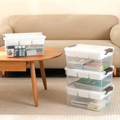 Citylife 4 Packs 16L Plastic Storage Boxes with Removable Tray Clear Plastic Box large Storage Box with Lid Stackable Storage Boxes for Organizing