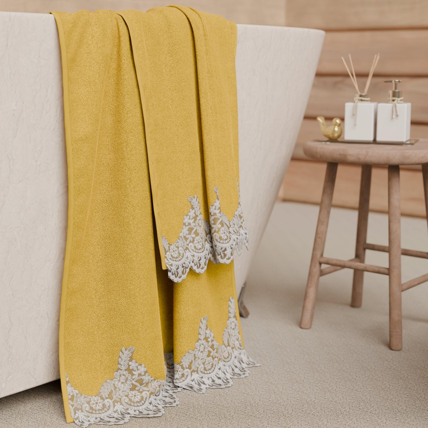 PETTI Artigiani Italiani - 100% Cotton Terry Bath Towels, 1+1 Towel Set, 2 Pieces 1 Face Towel and 1 Hand Towel, Yellow