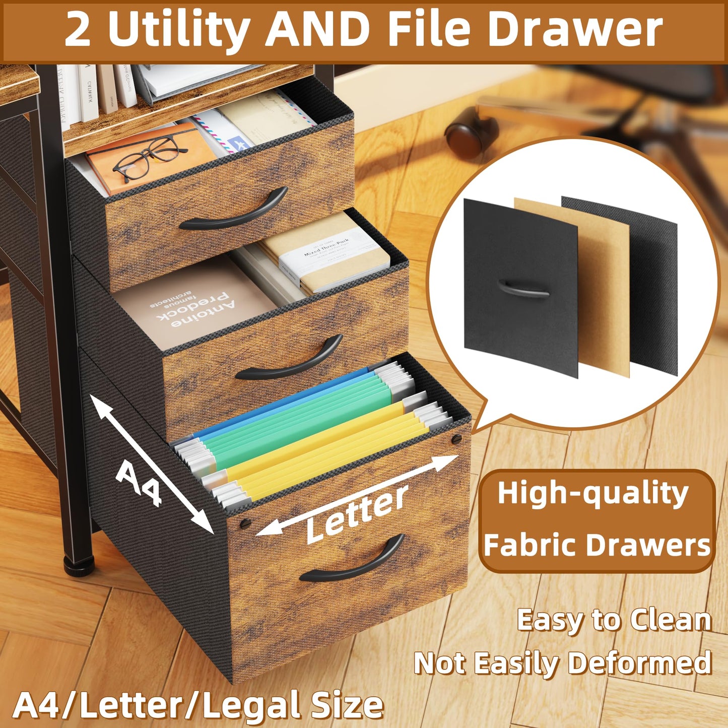 OYRREU 236cm Double Desk with Charging Station, LED & Drawers for 2 Person