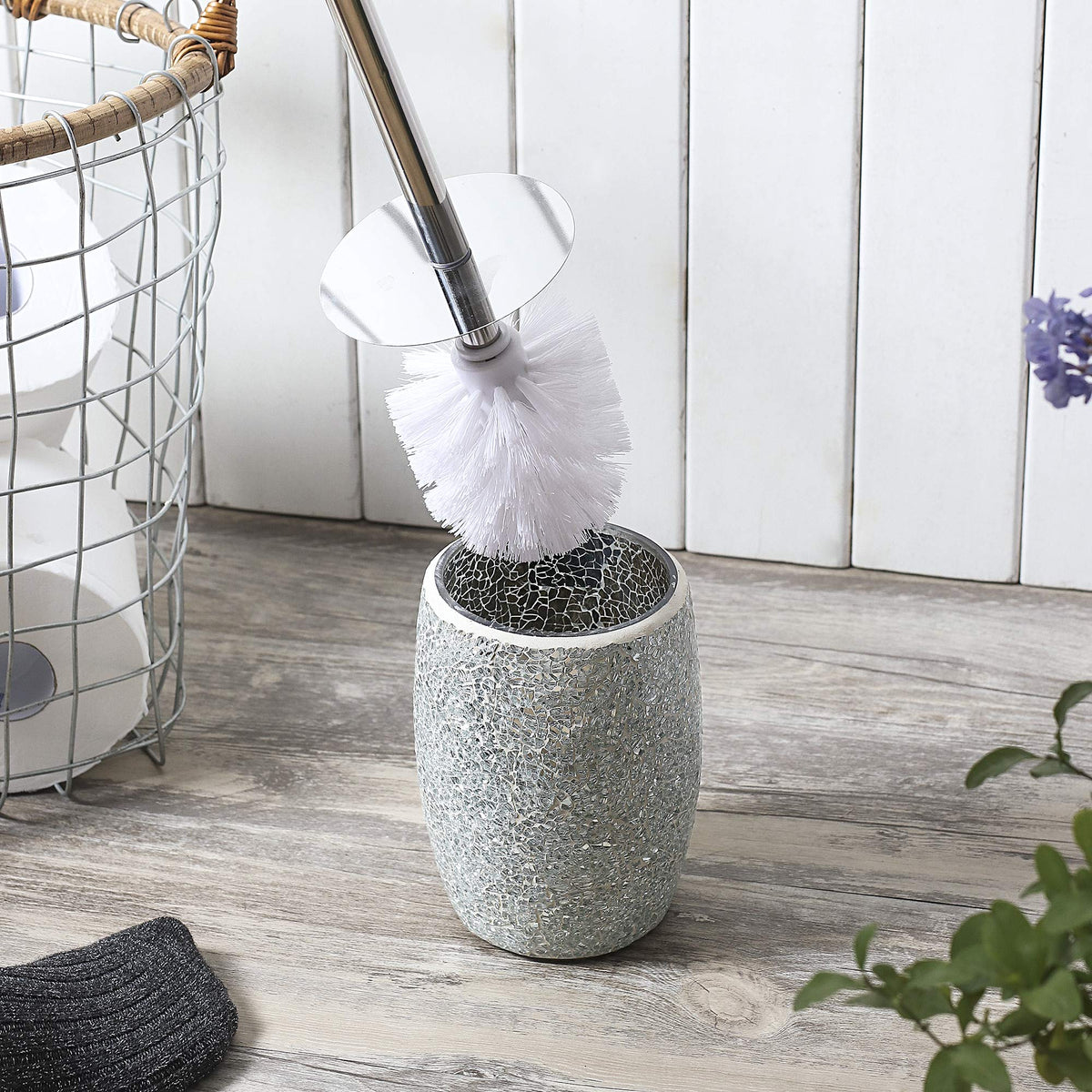 WHOLE HOUSEWARES | Modern Toilet Brush Set | Toilet Bowl Brush and Holder | Bathroom Accessory Set | Toilet Brushes for Bathroom