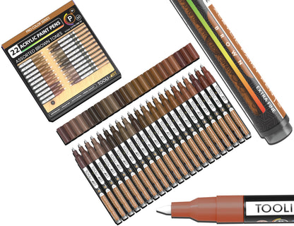 Acrylic Paint Pens 22 Brown Tones Assorted Pro Colour Series Markers Set 0.7mm Extra Fine Tip for Rock Painting, Glass, Mugs, Wood, Metal, Canvas,