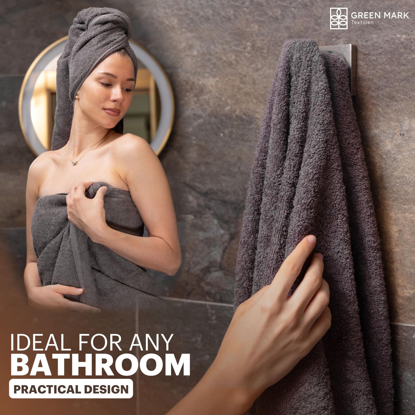 NatureMark 4-Piece Bath Towel Set – Soft & Absorbent Cotton Shower Towels for Everyday Use, Anthracite Grey, 70 x 140 cm