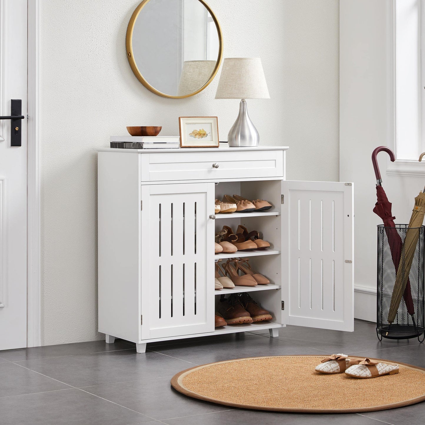 Yaheetech Shoe Cabinet 4-Tier Shoe Storage Organizer with Drawer, White