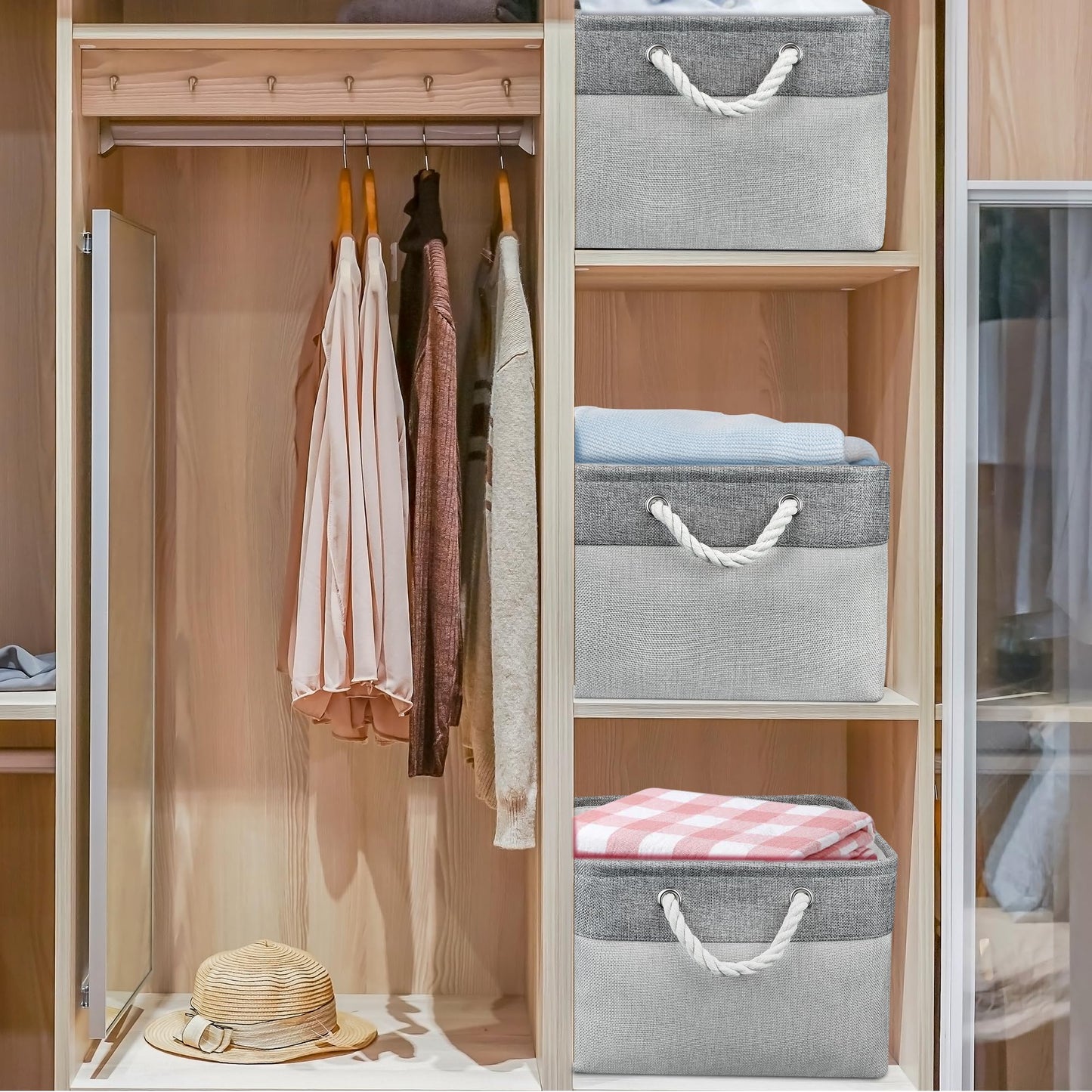 Large Storage Box, Shelf Storage Baskets with Handles, Foldable Fabric Storage Baskets Home Organizer for Shelves Wardrobes Cupboards