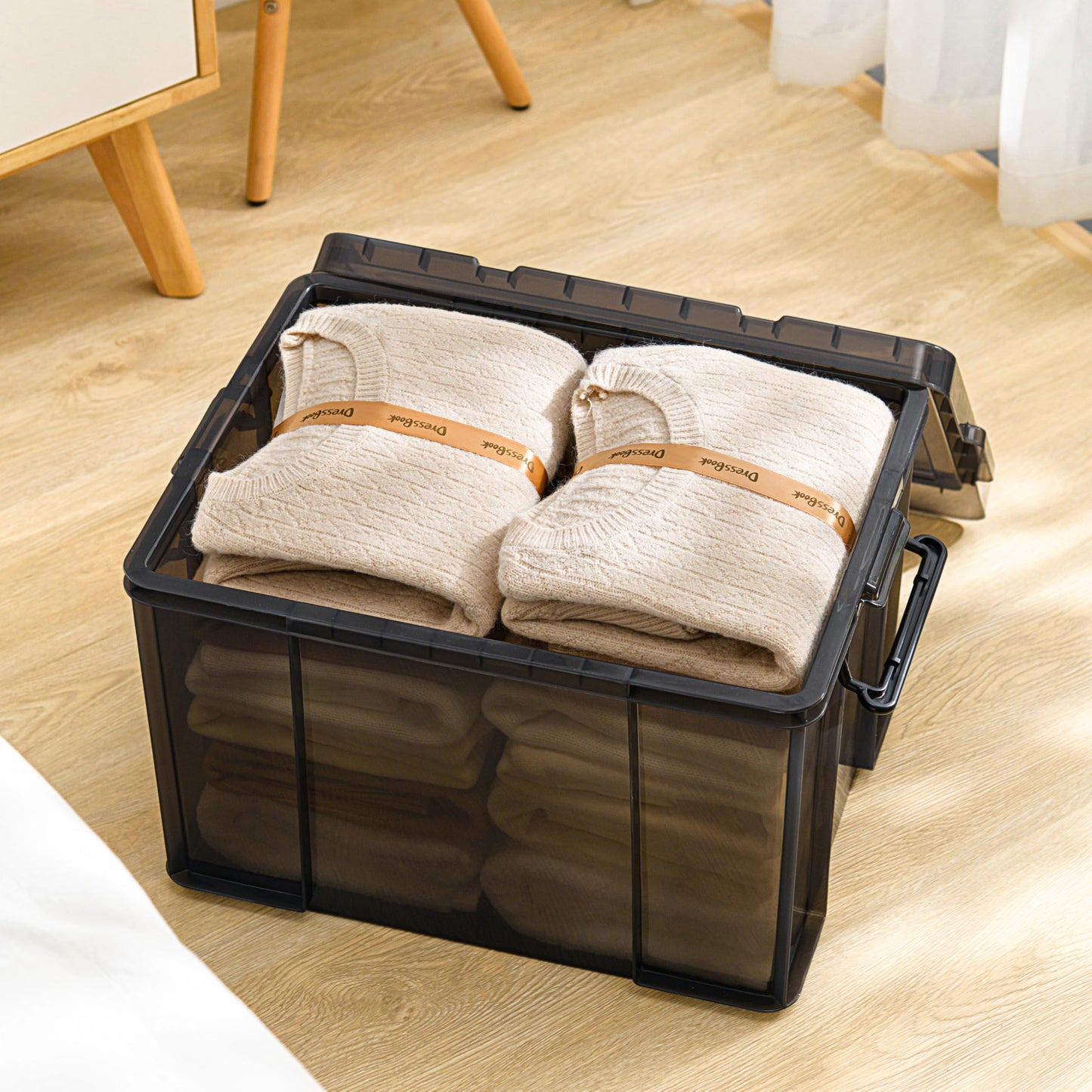Cetomo 35L*3 Heavy-Duty Storage Boxes, Plastic Stackable Storage Box with Lids, Storage Bins with Reinforced Corners, Vertical Sides and Clip Closure