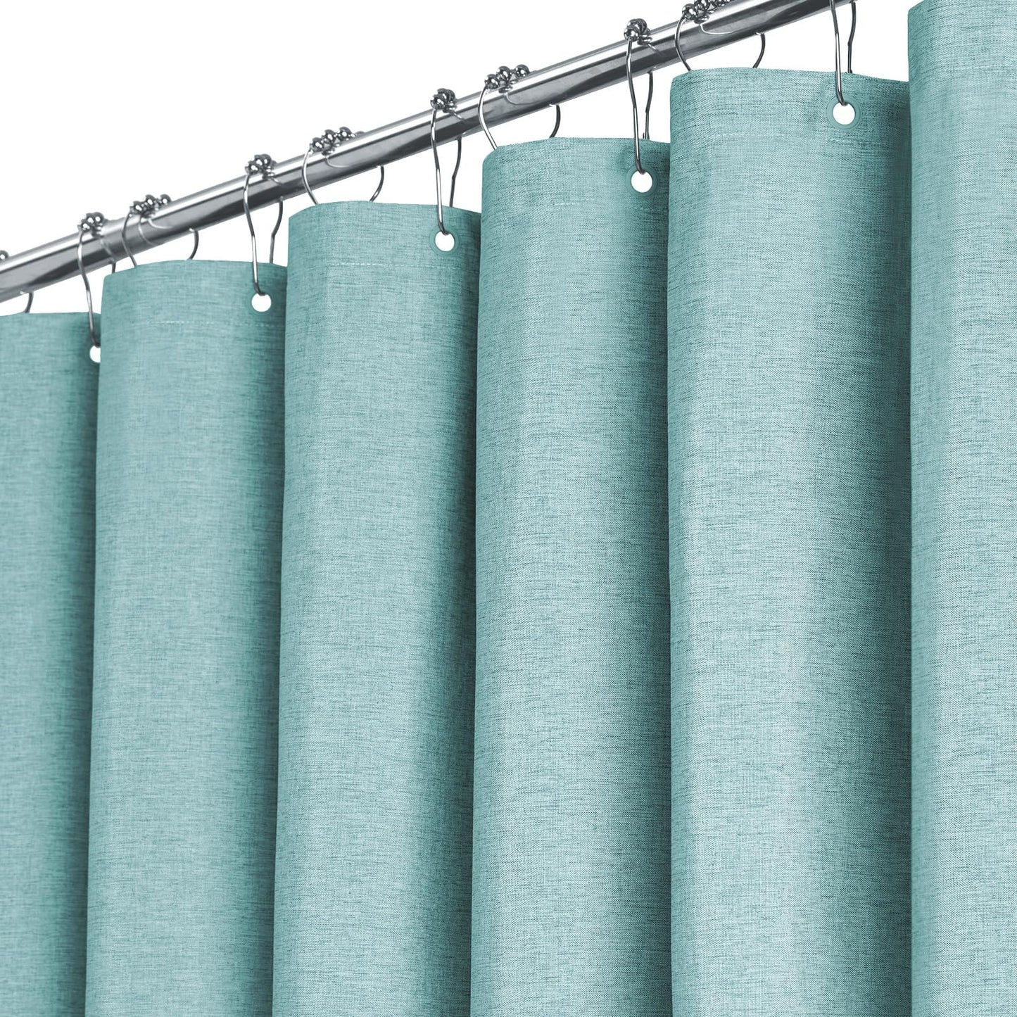 BTTN 182 x 214cm Extra Long Shower Curtain, Weighted Mould Resistant Waterproof Linen Fabric Turquoise Bath Curtain for Bathroom, Heavy Duty Large