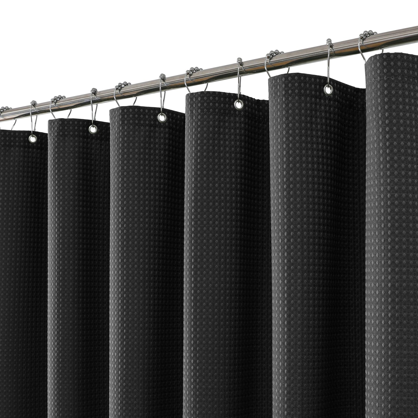 FY&XZH Heavy-Duty Waffle Weave Shower Curtain with Stainless Steel Hooks, Thick Fabric for Bathroom, Hotel, Spa & Salon-183 x 198cm (Black)