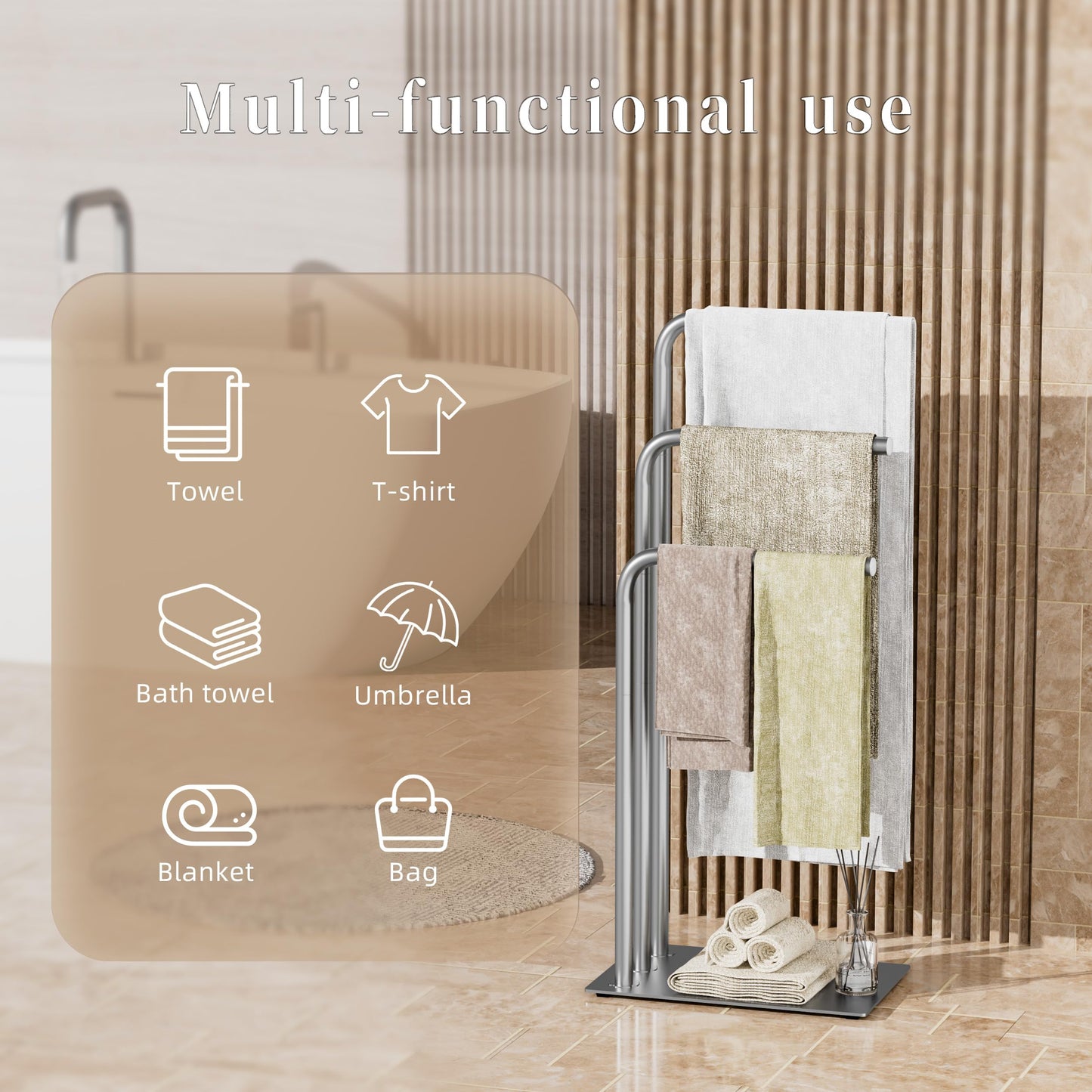 OUTBROS Towel Holder for Bathroom,39x26x90cm,Silvery