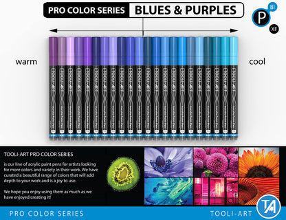 Acrylic Paint Pens 22 Blue & Purple Tones Assorted Pro Colour Series Markers Set 0.7mm Extra Fine Tip for Rock Painting, Glass, Mugs, Wood, Metal,