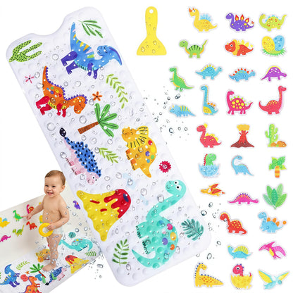 GWCYMYD Baby Bath Mat Non Slip Anti Mould, 100x40cm Extra Long Bathtub Mat for Kids with 30 Shower Stickers