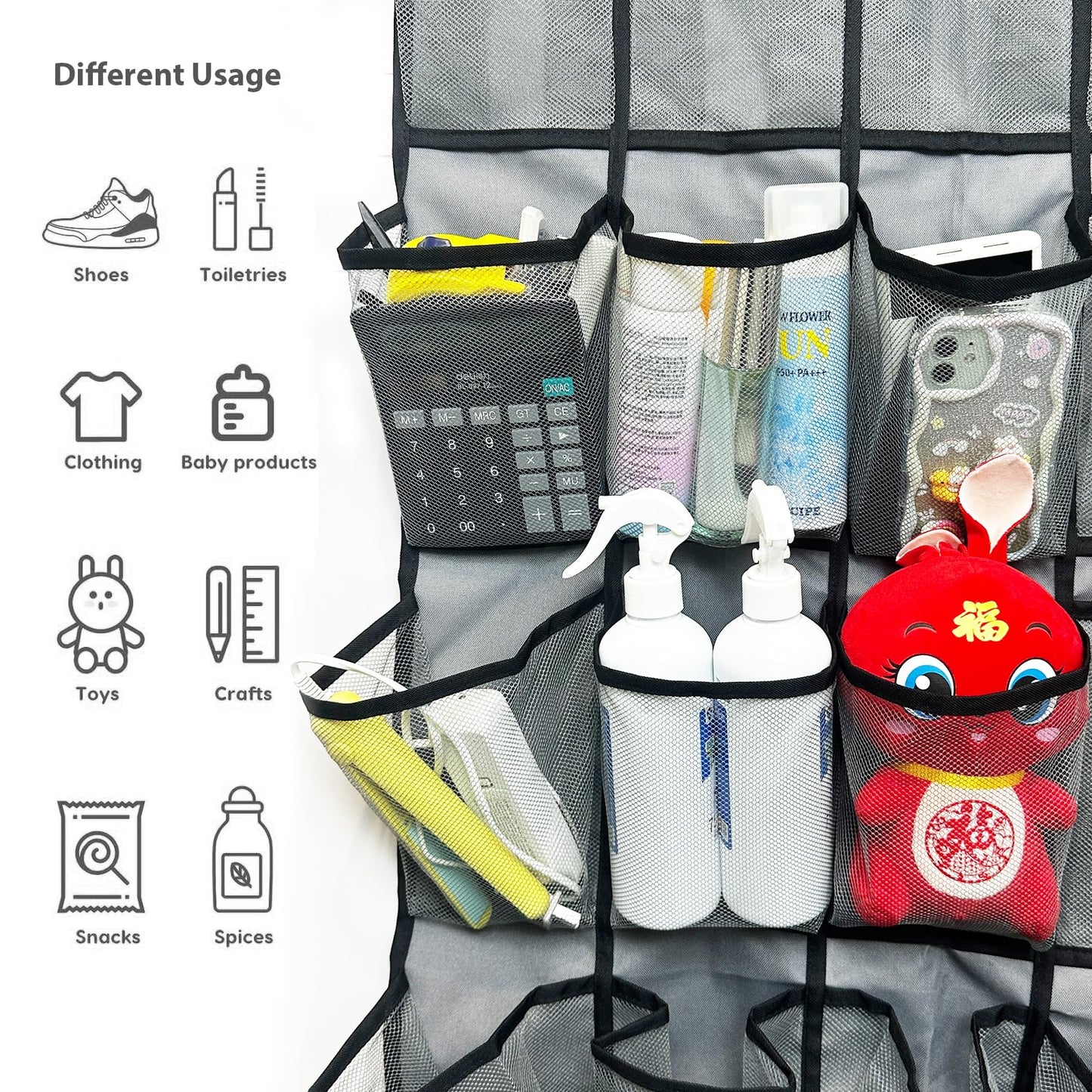 VERONLY 35 Large Pockets Over the Door Shoe Organizer, Extra Sturdy Oxford Fabric Hanging Shoe Rack for Door Closet